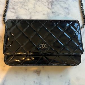 Chanel Quilted Patent Leather Shoulder Wallet or Crossbody on Chain